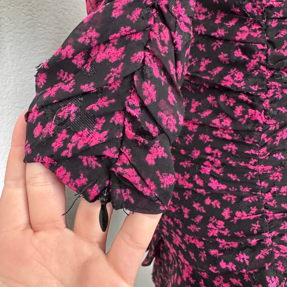 ASTR The Label Claremore Ruched Mini Dress Black Magenta Floral Long Sleeve - Picture 8 of 9